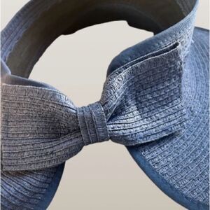 Elegant Woven Blue Bow Hat